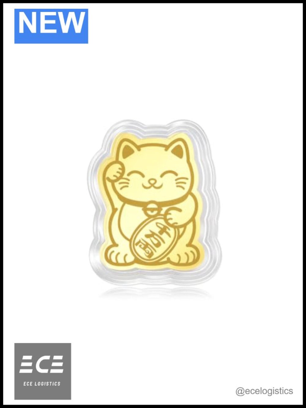 999.9 24K Gold Maneki Neko Lucky Cat Ingot Pendant Chinese Gift